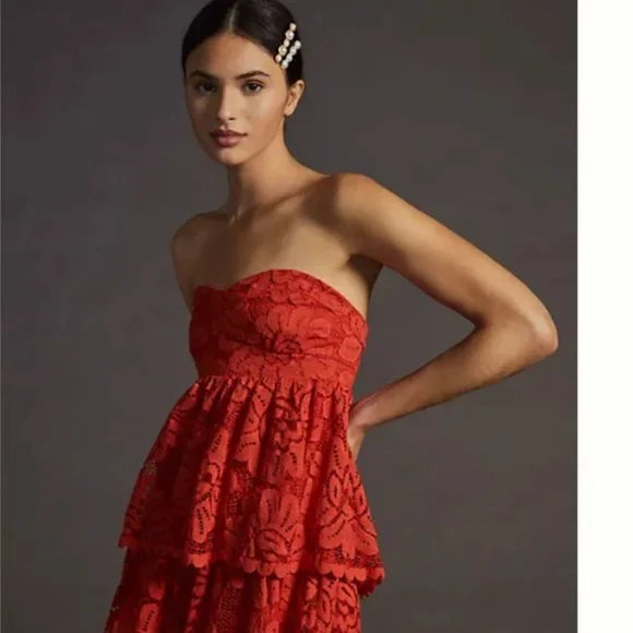 NWT anthropologie red lace mini dress M NWT anthropologie red lace mini dress M